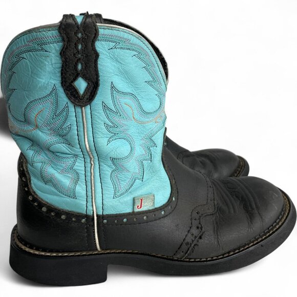 Justin Leather Turquoise Black Roper Western Cowgirl Cowboy Boots Women's 8.5 B - Picture 2 of 13